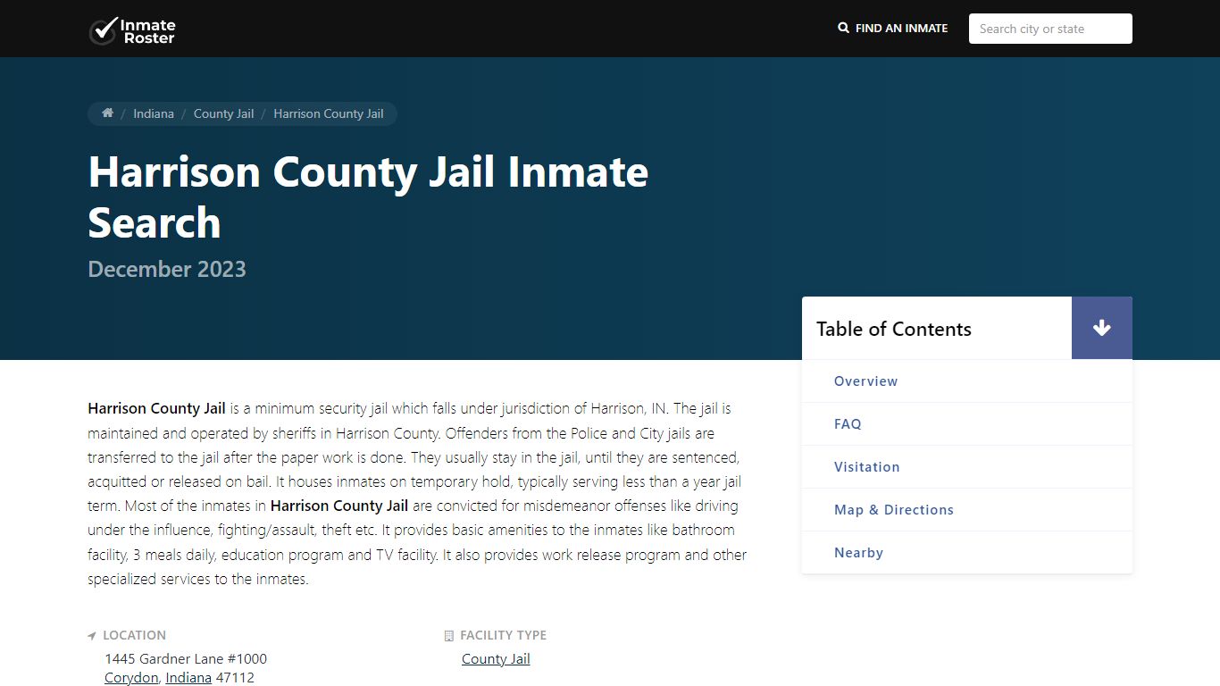 Inmate Search | Harrison County Jail - Corydon, IN